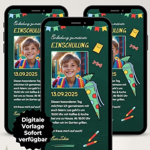 Invitation numérique pour l'inscription à l'école, carte d'invitation pour la rentrée scolaire, invitation pour le premier jour d'école, WhatsApp, modèle Canva de carte électronique pour les écoliers