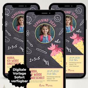 Invitation numérique pour l'inscription scolaire des filles, carte d'invitation pour la rentrée scolaire, invitation pour le premier jour d'école WhatsApp, modèle de carte électronique Canva pour les écoliers