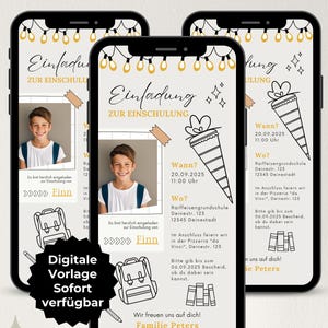 Invitation numérique pour l'inscription scolaire photo garçon, carte d'invitation pour la rentrée scolaire, invitation pour le premier jour d'école WhatsApp, modèle Canva ecard pour écolier