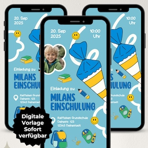 Invitation numérique pour l'inscription à l'école avec photo, carte d'invitation pour la rentrée scolaire, invitation pour le premier jour d'école pour WhatsApp, modèle Canva de carte électronique pour les écoliers