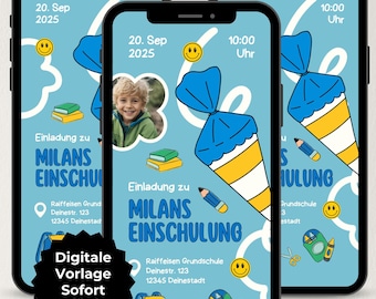 Digital invitation for school enrollment with photo, invitation card for the start of school, invitation for the first day of school for WhatsApp, ecard Canva template for schoolchildren