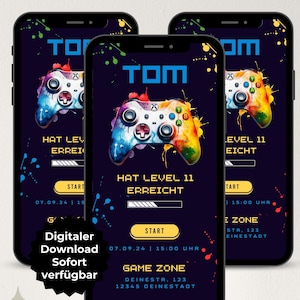 Convite digital para aniversários infantis, festa gamer, 11, 12, 13 anos, convites para WhatsApp, convites para eCard, modelos para Canva