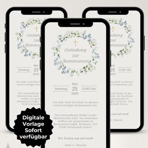 Invitation numérique communion garçon couronne verte croix, eCard invitation numérique, confirmation, confirmation, modèle d'invitation communion WhatsApp