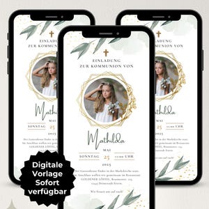Digital invitation communion eucalyptus cross, WhatsApp invitation girl and boy, confirmation, confirmation, eCard invitation template digital