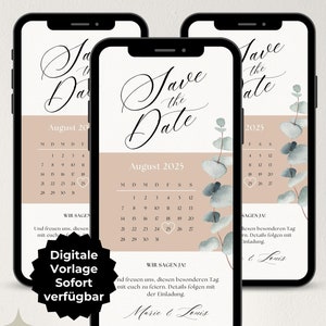 Save the Date Trouwkaart WhatsApp, Trouwuitnodiging Digitaal, Digitale Uitnodiging Bruiloft Boho Eucalyptus, ecard Bruiloft Canva Template