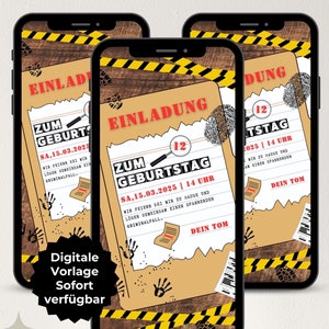 Digitale Einladung Detektiv Geburtstag, WhatsApp Einladung 12. Geburtstag, eCard Einladungskarte Kindergeburtstag Detektiv ??? Canva Vorlage