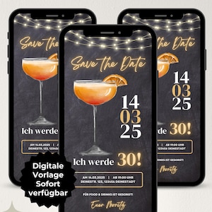 Digitale Einladung 30. Geburtstag Aperol, Save the Date, WhatsApp Einladung, eCard Geburtstag Cocktail, Vorlage Einladungskarte digital