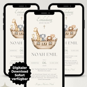Convite digital de batismo, Arca de Noé, convite para enviar via WhatsApp, cartão eletrônico de batismo personalizável, convite de batismo, modelo Canva