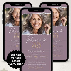 Digital invitation birthday woman 55, WhatsApp invitation photo, eCard invitation card digital, mobile invitation, birthday invitation template