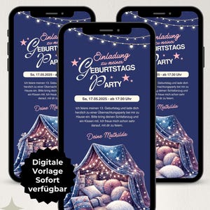 Digitale Einladung Übernachtungsparty, Pyjama Party Mädchen, WhatsApp Einladung Übernachtung Geburtstag Teenager, Einladungskarte digital