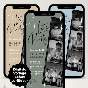 Digital invitation 30th birthday man, WhatsApp eCard invitation with photo, mobile invitation party, invitation card download Canva template