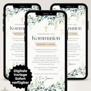 Digital invitation communion eucalyptus, WhatsApp invitation boy and girl, confirmation, confirmation, eCard invitation digital, Canva template