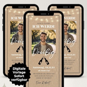 Digitale Einladung 30. Geburtstag mit Foto, WhatsApp Einladung Bier, eCard Einladungskarte digital, Geburtstagseinladung Vorlage Mann Handy