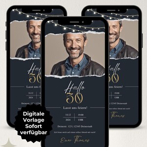 Digital invitation 50th birthday man, WhatsApp invitation with photo, mobile invitation, digital invitation card, birthday invitation template