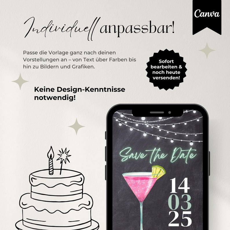 Digitale Einladung 40 Geburtstag, Save the Date Einladung Geburtstag, WhatsApp eCard Einladung Geburtstag, Geburtstagseinladung Vorlage Canva, Einladung Geburtstag digital personalisierbar