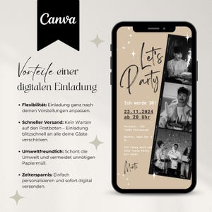 Digitale Einladung Geburtstag, Handyeinladung für WhatsApp, Party Einladung, Canva Vorlage für Einladung mit Foto, personalisierbar
