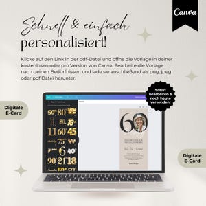 Digitale Einladung Geburtstag personalisierbar, WhatsApp Einladung für Handy mit Zahl und Foto, ecard, Canva Vorlage für Einladungskarte, 60. Geburtstag