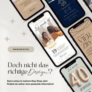 Digitale Einladung 40 Geburtstag, Save the Date Einladung Geburtstag, WhatsApp eCard Einladung Geburtstag, Geburtstagseinladung Vorlage Canva, Einladung Geburtstag digital personalisierbar