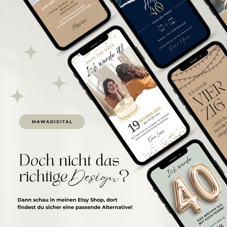 Digitale Einladung 40 Geburtstag, Save the Date Einladung Geburtstag, WhatsApp eCard Einladung Geburtstag, Geburtstagseinladung Vorlage Canva, Einladung Geburtstag digital personalisierbar