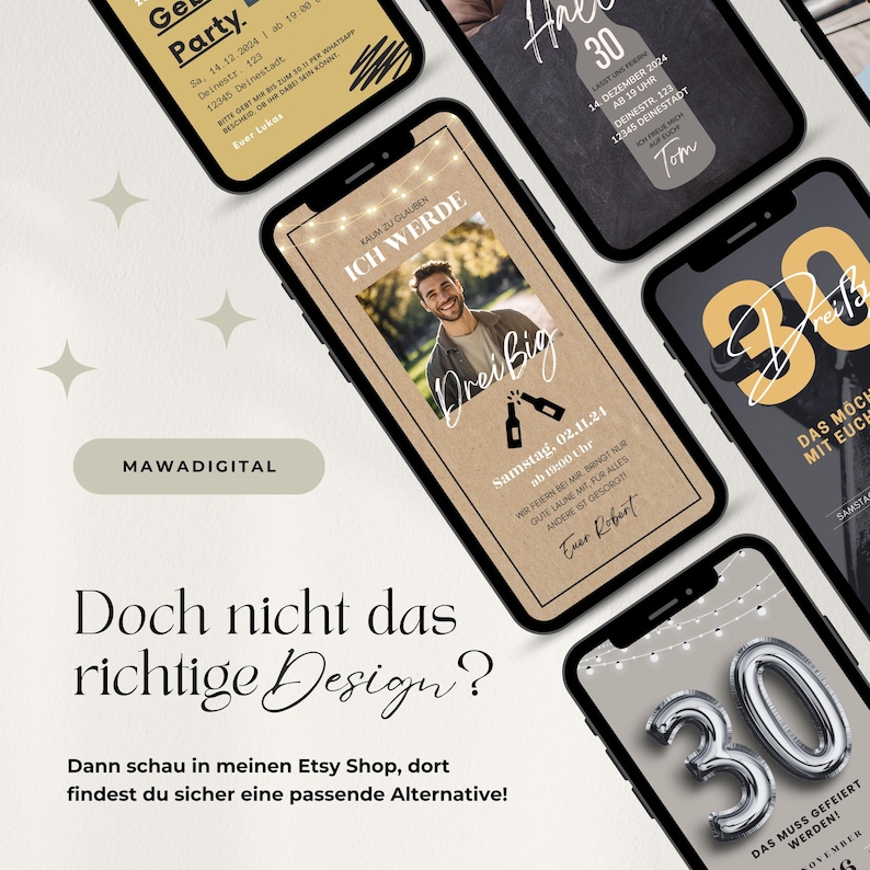 Digitale Einladung Geburtstag, Handyeinladung für WhatsApp, Party Einladung, Canva Vorlage für Einladung mit Foto, personalisierbar