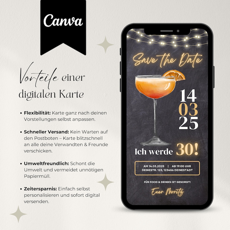 Digitale Einladung 30. Geburtstag Aperol, WhatsApp Einladung, eCard Geburtstagseinladung Vorlage, Einladungskarte digital personalisiert