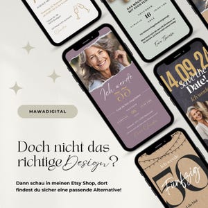 Digitale Einladung Geburtstag personalisierbar, WhatsApp Einladung für Handy mit Zahl und Foto, ecard, Canva Vorlage für Einladungskarte, 60. Geburtstag