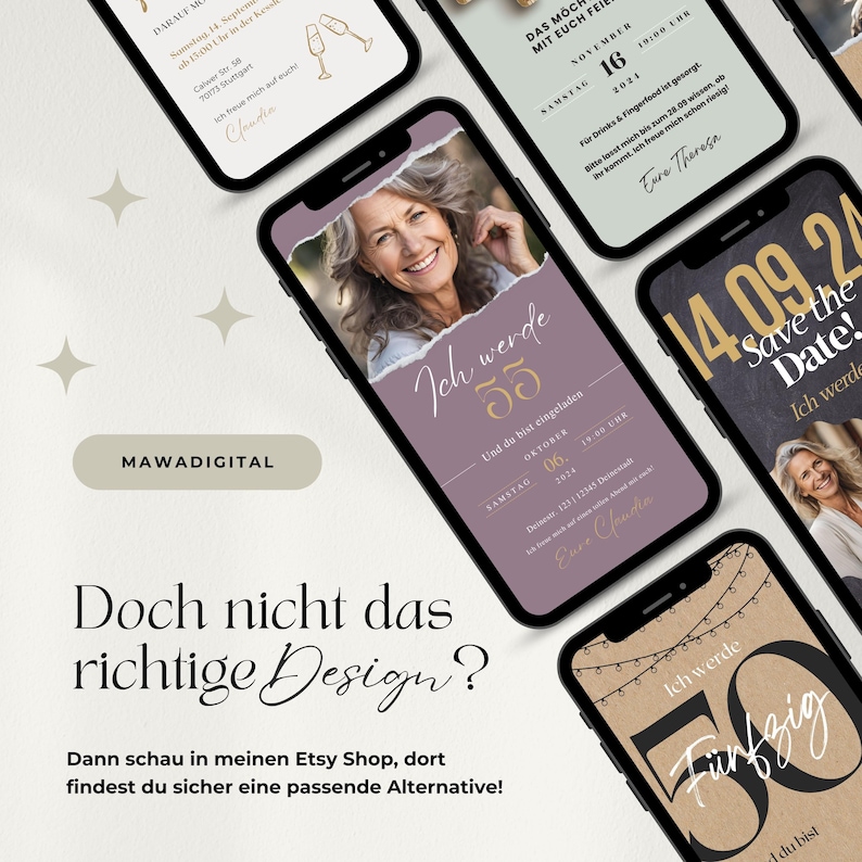 Digitale Einladung Geburtstag personalisierbar, WhatsApp Einladung für Handy mit Zahl und Foto, ecard, Canva Vorlage für Einladungskarte, 60. Geburtstag