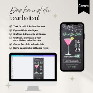 Digitale Einladung 40 Geburtstag, Save the Date Einladung Geburtstag, WhatsApp eCard Einladung Geburtstag, Geburtstagseinladung Vorlage Canva, Einladung Geburtstag digital personalisierbar