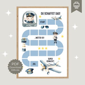 Tableau de récompenses pour les enfants pilotes d'avion, routines ludiques et faciles à apprendre grâce au système de récompenses, plan de récompenses à imprimer A4