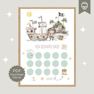 Belohnungstafel für Kinder Pirat, spielerisch einfach Routine lernen, Belohnungsplan pdf zum Ausdrucken, Motivation durch Belohnungssystem