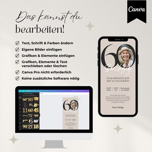 Digitale Einladung Geburtstag personalisierbar, WhatsApp Einladung für Handy mit Zahl und Foto, ecard, Canva Vorlage für Einladungskarte, 60. Geburtstag