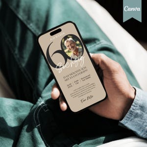 Digitale Einladung 60. Geburtstag, Handyeinladung für WhatsApp, Canva Vorlage Einladungskarte mit Foto personalisierbar