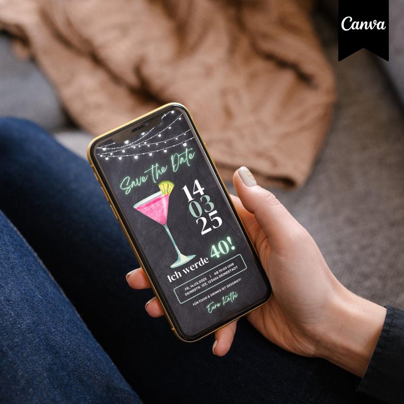 Digitale Einladung 40 Geburtstag, Save the Date Einladung Geburtstag, WhatsApp eCard Einladung Geburtstag, Geburtstagseinladung Vorlage Canva, Einladung Geburtstag digital personalisierbar