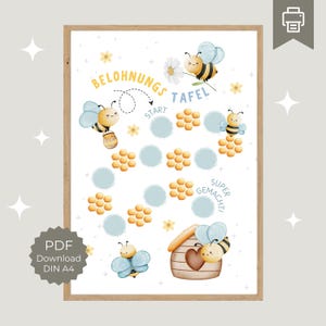 Belohnungstafel für Kinder Bienen, spielerisch einfach Routinen lernen, Motivation durch Belohnungssystem, Belohnungsplan zum Ausdrucken A4