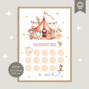Belohnungstafel für Kinder Zirkus, spielerisch einfach Routine lernen durch Belohnungssystem, Belohnungsplan Motivation, pdf zum Ausdrucken