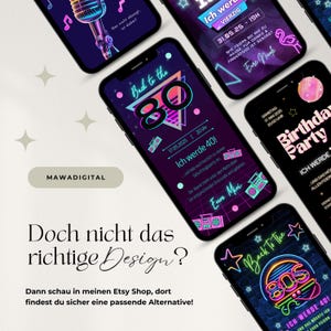 Digitale Einladung 40. Geburtstag 80er Jahre Mottoparty, WhatsApp Einladung retro neon Party, Geburtstagseinladung Vorlage, back to the 80s Einladungskarte digital, eCard Einladung Flamingo