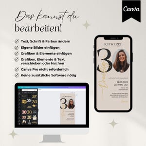 Digitale Einladung Geburtstag mit Zahl für jedes Alter anpassbar, WhatsApp Einladung, eCard fürs Handy, Canva Vorlage für Einladung