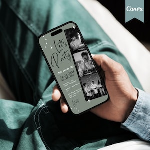 Digitale Einladung Geburtstag, Handyeinladung für WhatsApp, Party Einladung, Canva Vorlage für Einladung mit Foto, personalisierbar