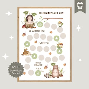 Tabla de recompensas para niños de animales del bosque, aprende rutinas de forma lúdica, plan de recompensas para imprimir, motivación a través del sistema de recompensas