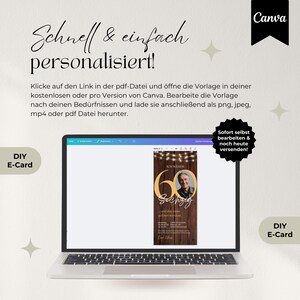 Digitale Einladung 60 Geburtstag Mann, WhatsApp Einladung Geburtstag, eCard Geburtstag mit Foto, Canva Vorlage Einladungskarte digital