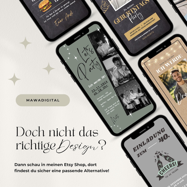 Digitale Einladung 30. Geburtstag, WhatsApp Einladung, eCard Geburtstagseinladung Vorlage, Einladungskarte digital personalisiert