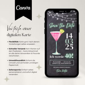 Digitale Einladung 40 Geburtstag, Save the Date Einladung Geburtstag, WhatsApp eCard Einladung Geburtstag, Geburtstagseinladung Vorlage Canva, Einladung Geburtstag digital personalisierbar