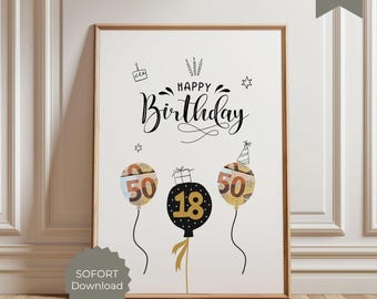 18th birthday cash gift balloons, pdf to print, DIY cash gift crafting, wrapping money as a gift, last minute gift idea