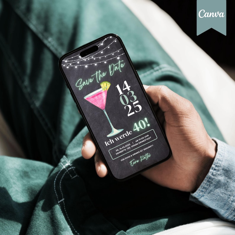 Digitale Einladung 40 Geburtstag, Save the Date Einladung Geburtstag, WhatsApp eCard Einladung Geburtstag, Geburtstagseinladung Vorlage Canva, Einladung Geburtstag digital personalisierbar