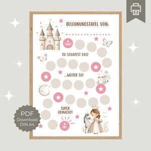 Beloningskaart voor kinderen Prinses, speels eenvoudig te leren routine door middel van beloningssysteem, beloningsplan om af te drukken voor meisjes