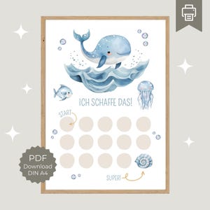 Tabla de recompensas para niños ballena, rutinas fáciles de aprender de forma lúdica a través del sistema de recompensas, plan de recompensas en PDF para que los niños impriman A4