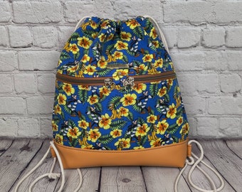 Goofy Pluto Hibiscus Floral Summer Drawstring Backpack Tropical