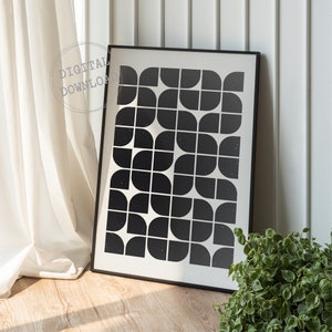Bauhaus Inspired Pattern, Mid Century Modern Printable Wall Art, Retro Geometric Wall Art, Exhibition Poster, Black And White Minimalist Art