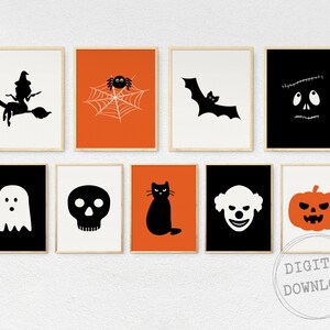 Halloween Kids Room Prints, Spooky Minimalist Decor (Digital Download Set Of 9)
