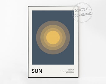 The Sun Print, Minimalist Space Printable Wall Art, Funky Home Decor, Retro Star Poster, Solar System Room Decor